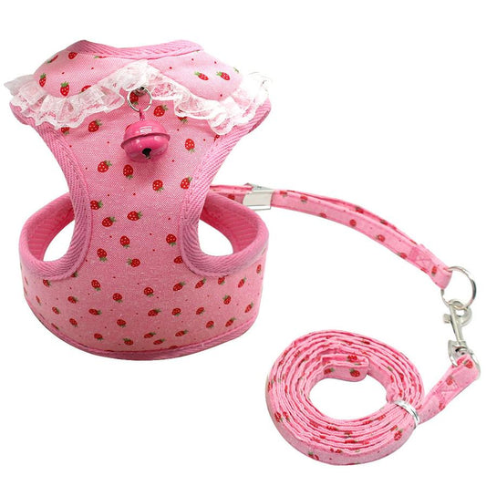 JMT-537226 Pink Canvas and Polyester Mesh Chest Harness with Leash for Small Dogs