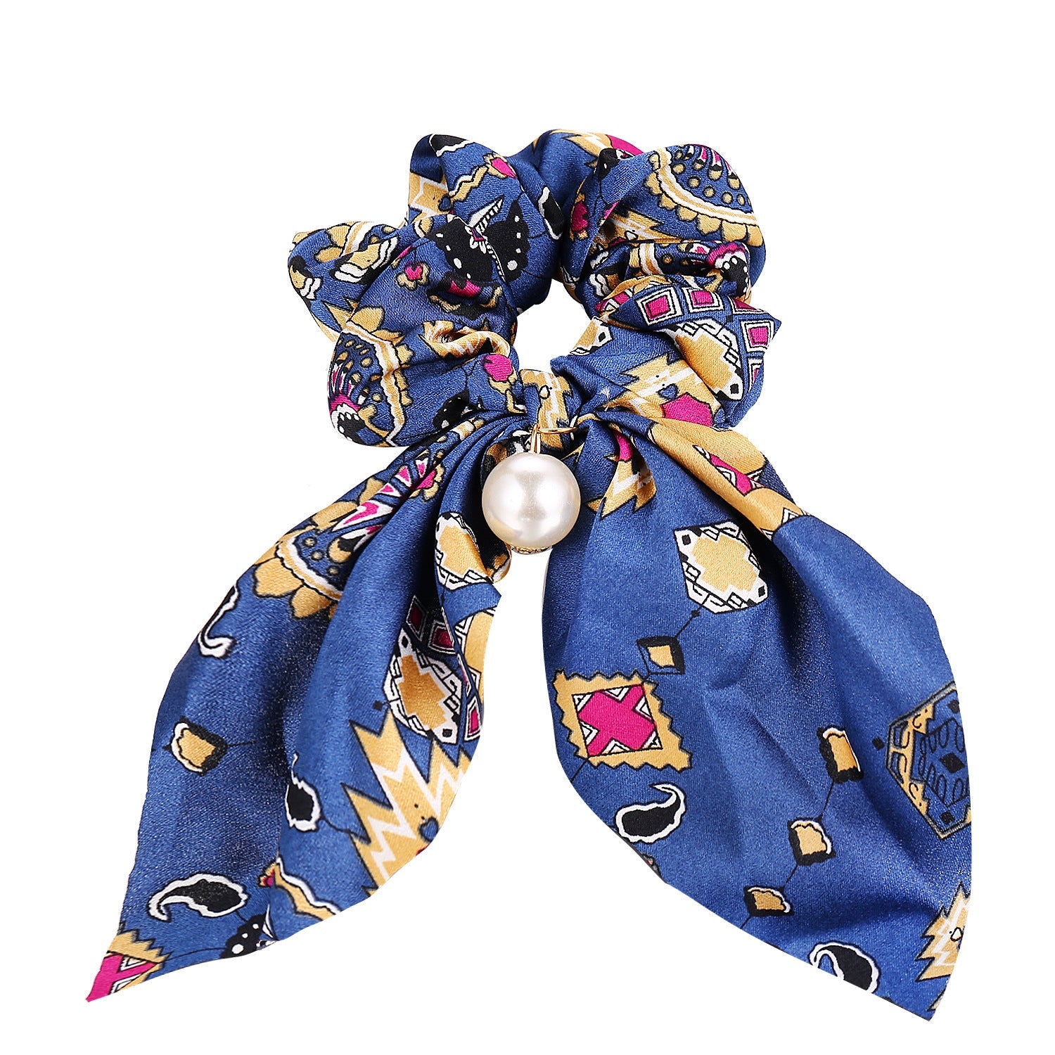 JMT-537418 Large Intestine Circle Hair Tie with Pearl Pendant – Retro European and American Style Bowknot Accessory