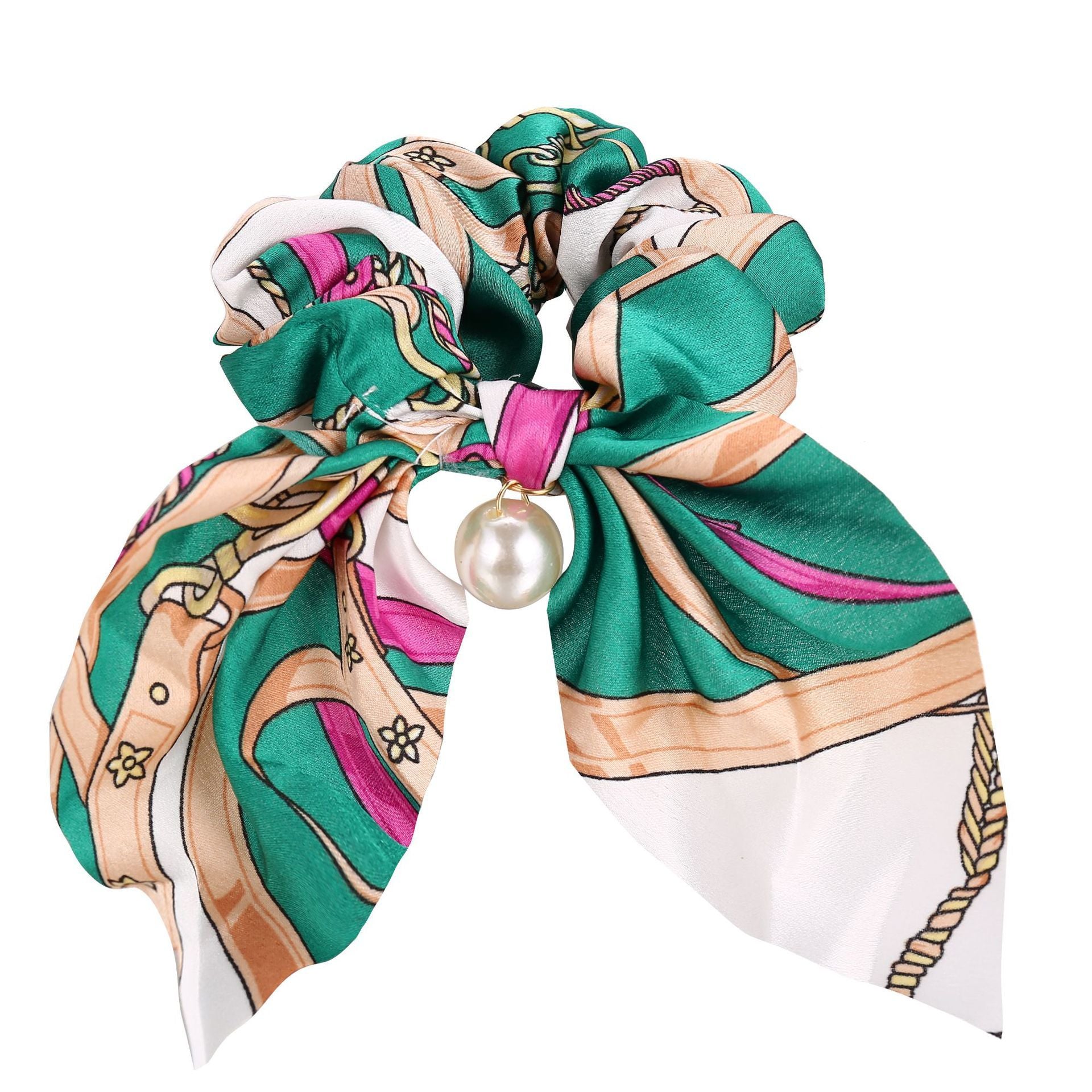 JMT-537418 Large Intestine Circle Hair Tie with Pearl Pendant – Retro European and American Style Bowknot Accessory