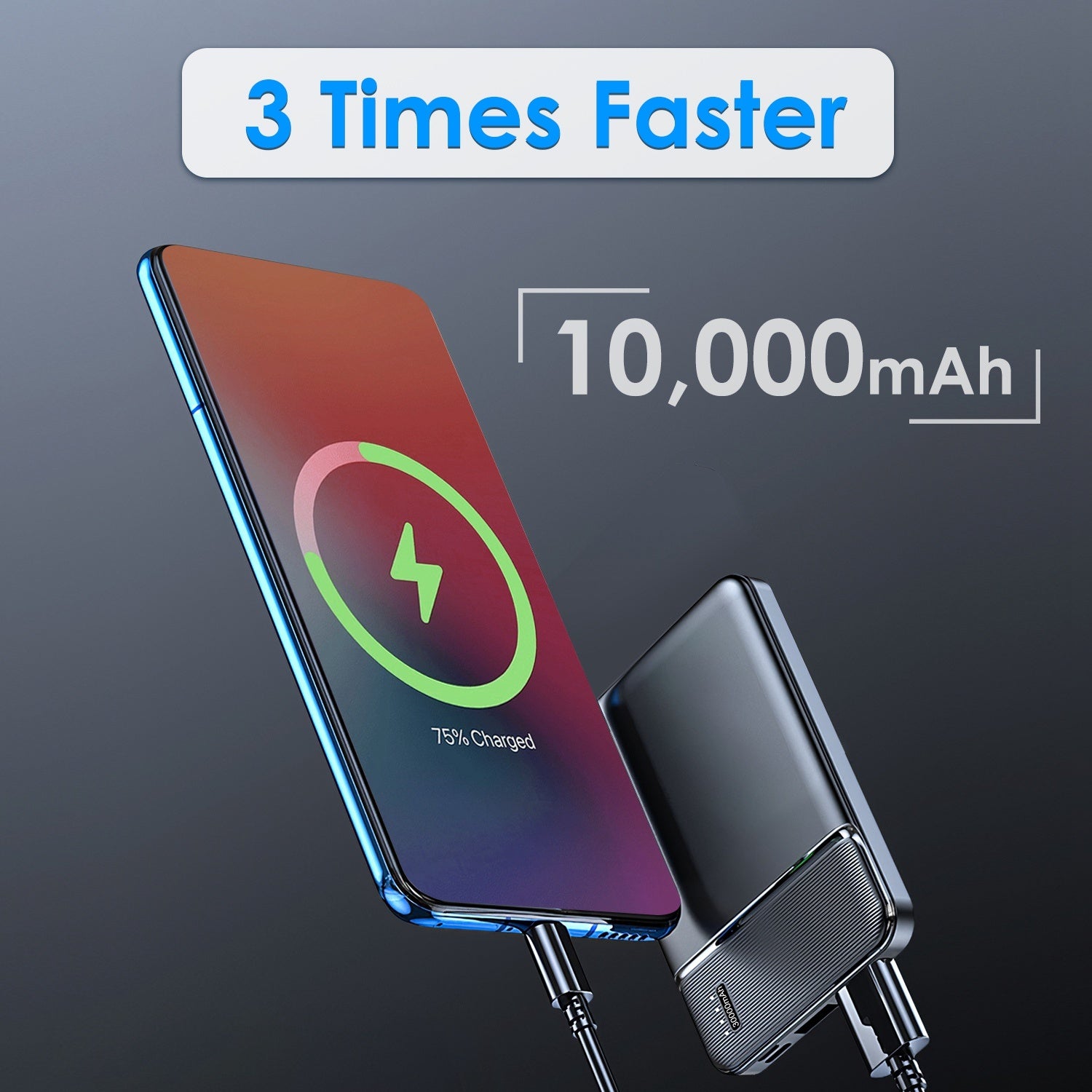 JMT-538058 Fast Charging Portable Power Bank 10000mAh/20000mAh/30000mAh with USB Cable for iOS 15/14/13 and More