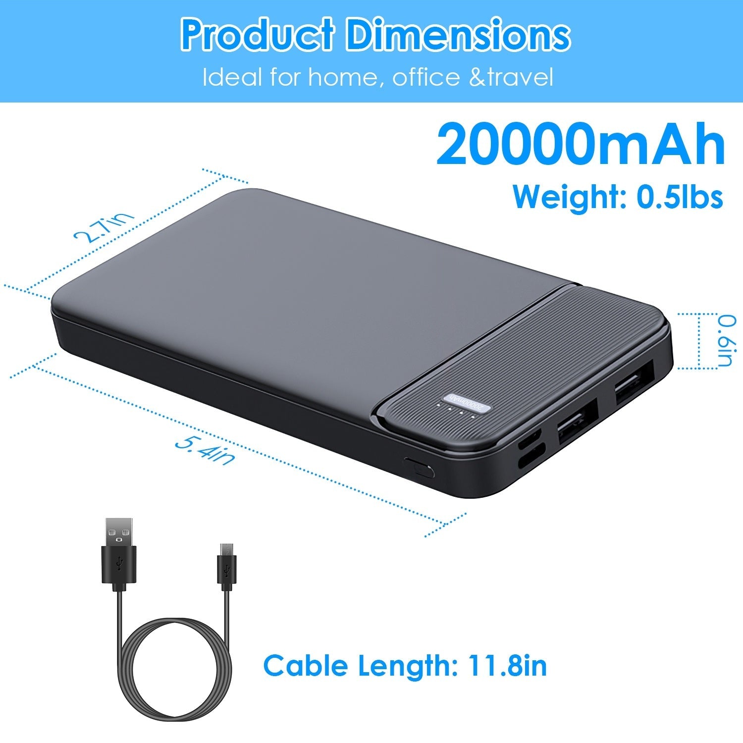 JMT-538058 Fast Charging Portable Power Bank 10000mAh/20000mAh/30000mAh with USB Cable for iOS 15/14/13 and More