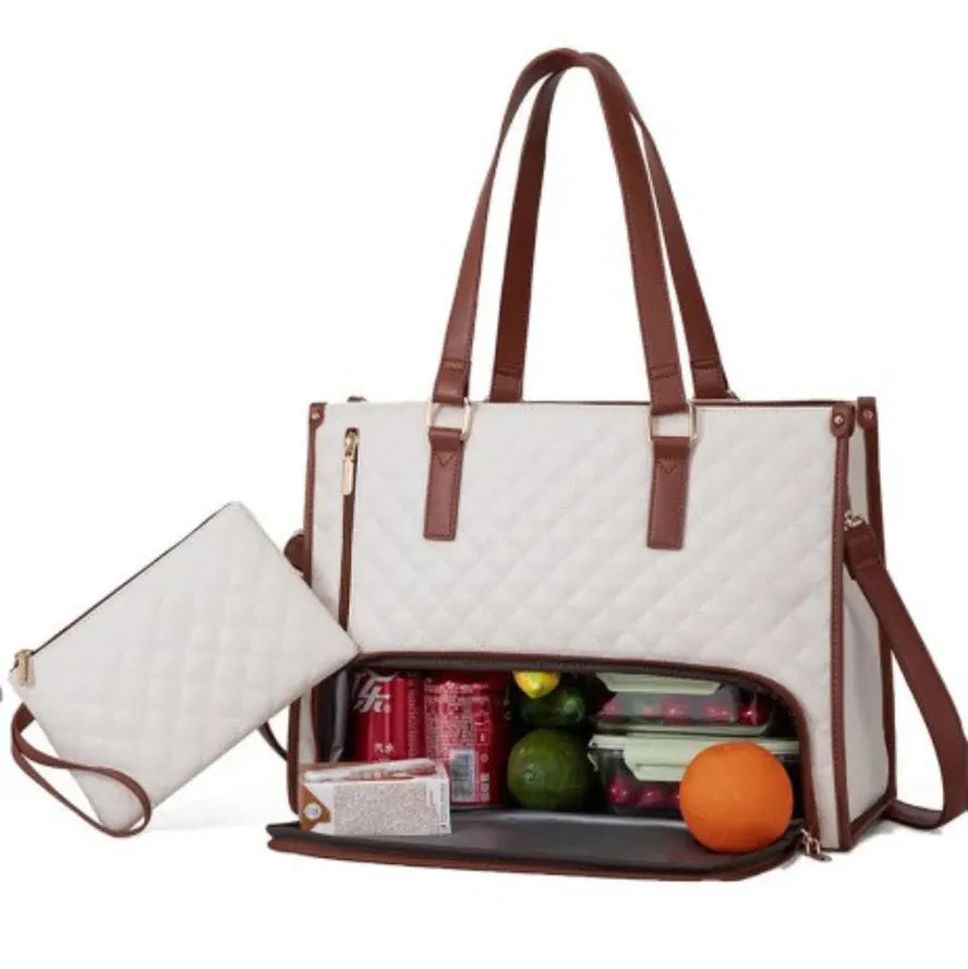 JMT-538378 Quilted Laptop Tote Bag with Insulated Lunch Compartment for 15.6 Inch Devices