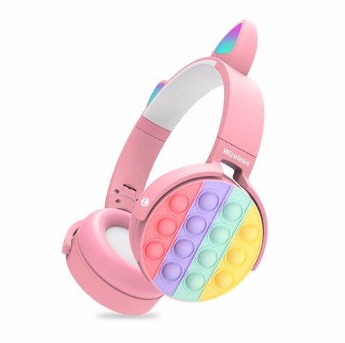 JMT-538698 Bluetooth Children's Headphones with Fidget Pop Elements - Comfortable On-Ear Design, 18-Hour Playtime, Fun Stress Relief and Sensory Toy