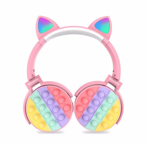 JMT-538698 Bluetooth Children's Headphones with Fidget Pop Elements - Comfortable On-Ear Design, 18-Hour Playtime, Fun Stress Relief and Sensory Toy