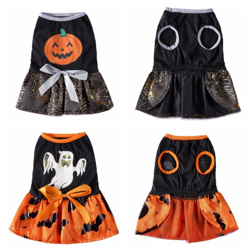 JMT-538954 Halloween Wizard Dress for Dogs – Pumpkin and Ghost Print, Polyester Material, Stylish Design