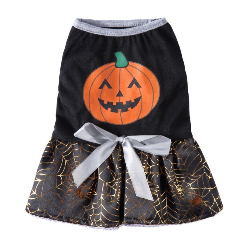 JMT-538954 Halloween Wizard Dress for Dogs – Pumpkin and Ghost Print, Polyester Material, Stylish Design