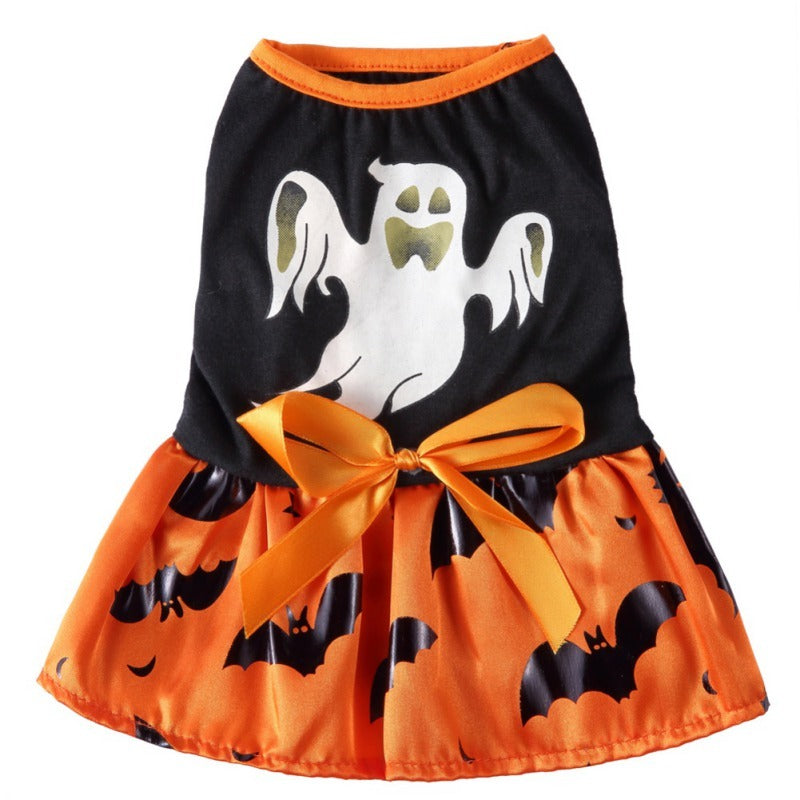 JMT-538954 Halloween Wizard Dress for Dogs – Pumpkin and Ghost Print, Polyester Material, Stylish Design