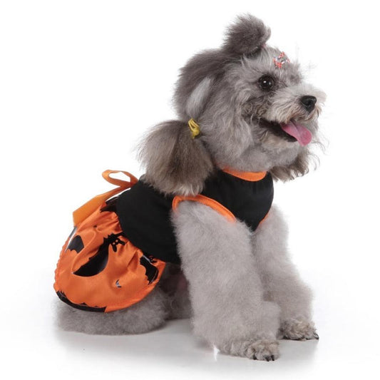 JMT-538954 Halloween Wizard Dress for Dogs – Pumpkin and Ghost Print, Polyester Material, Stylish Design