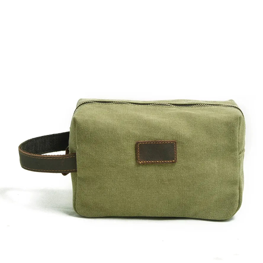 JMT-539082 Custom Logo Small Canvas Travel Hand Bag and Toiletry Bag, 21x9.5x14CM, Oil Wax Canvas and Super Fiber Leather