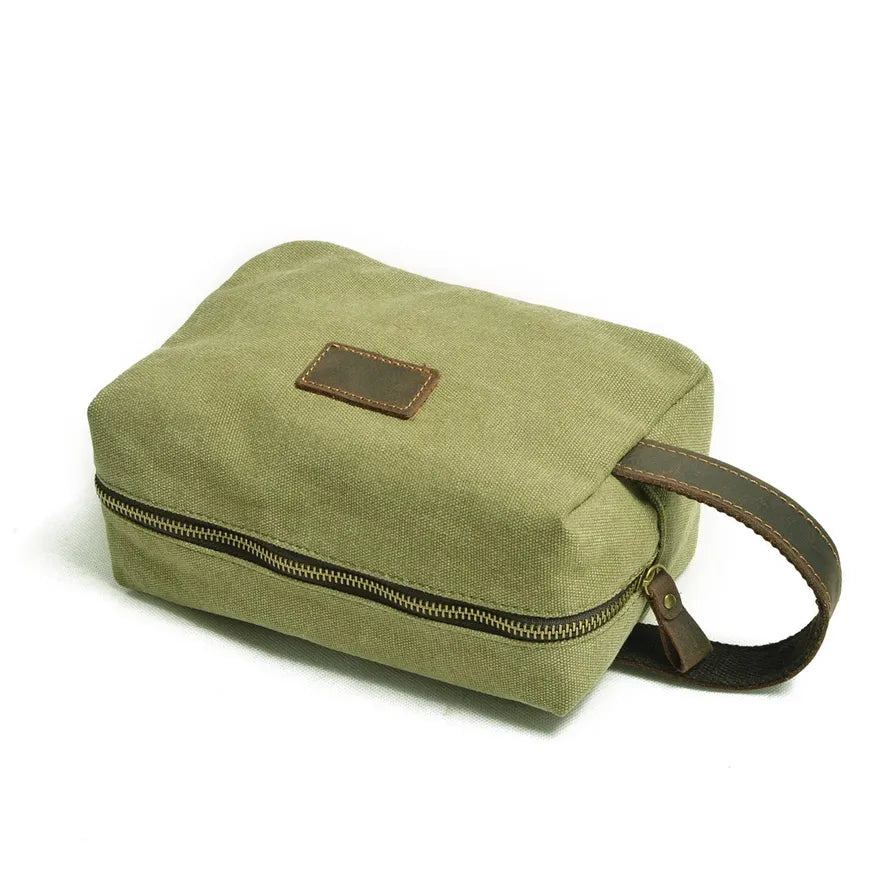 JMT-539082 Custom Logo Small Canvas Travel Hand Bag and Toiletry Bag, 21x9.5x14CM, Oil Wax Canvas and Super Fiber Leather