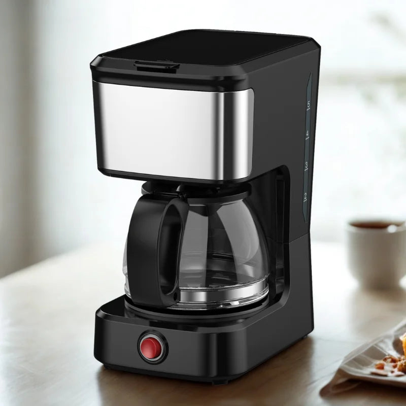 JMT-539850 Compact Drip Coffee Maker with Ground Coffee Brewing and Stainless Steel Accent, 5-Cup Capacity