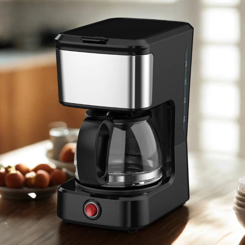 JMT-539850 Compact Drip Coffee Maker with Ground Coffee Brewing and Stainless Steel Accent, 5-Cup Capacity