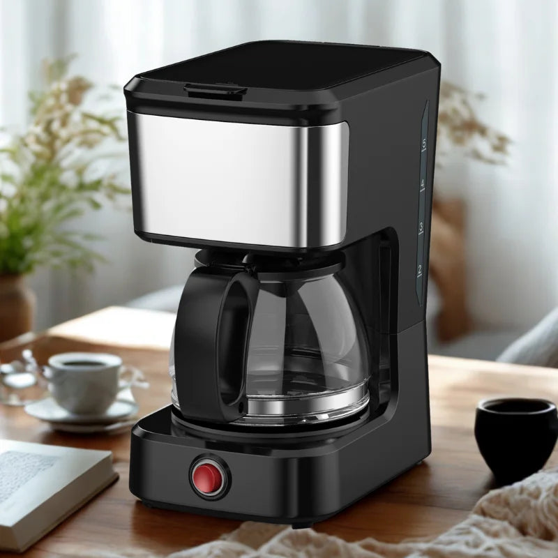 JMT-539850 Compact Drip Coffee Maker with Ground Coffee Brewing and Stainless Steel Accent, 5-Cup Capacity
