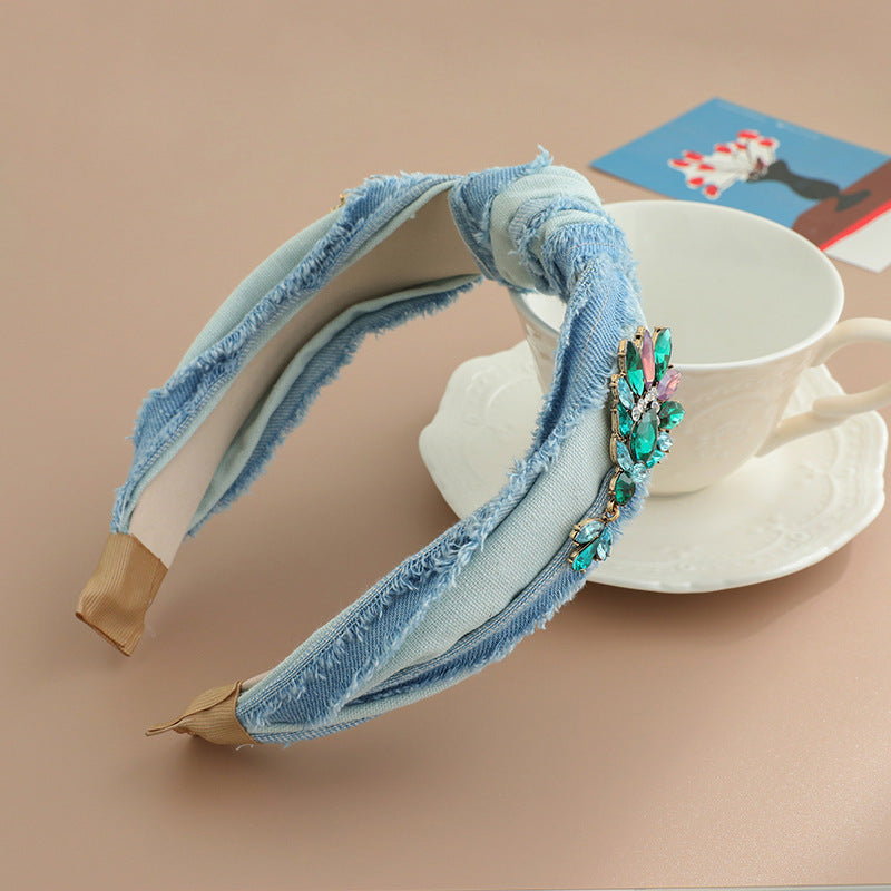 JMT-540874 Brushed Denim Plaid Headband for Women - Versatile Fabric Hair Accessory