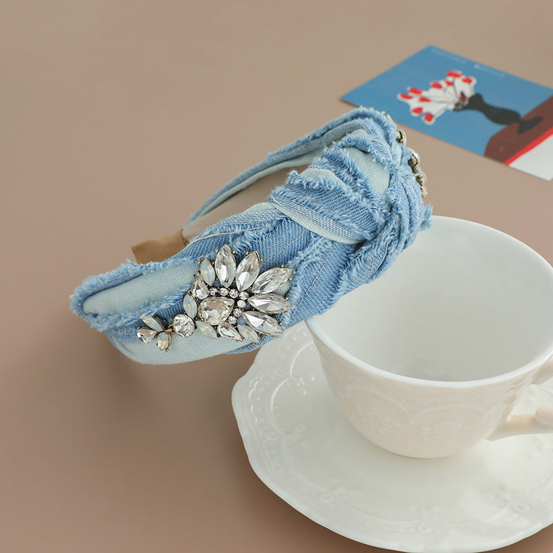 JMT-540874 Brushed Denim Plaid Headband for Women - Versatile Fabric Hair Accessory