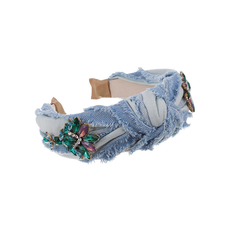 JMT-540874 Brushed Denim Plaid Headband for Women - Versatile Fabric Hair Accessory