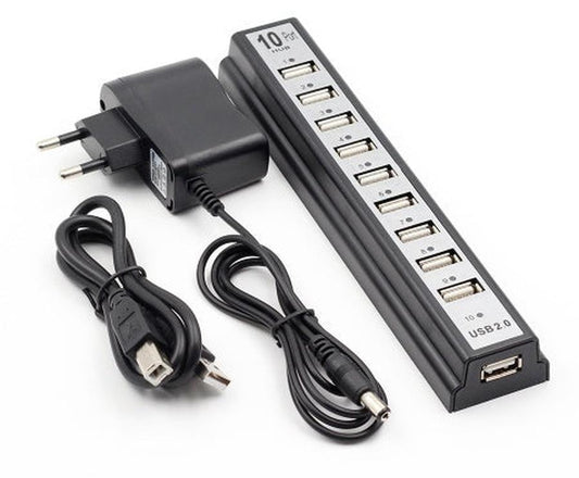 JMT-541514 10-Port USB 2.0 Hub with AC Power Adapter for PC, Laptop & Notebooks