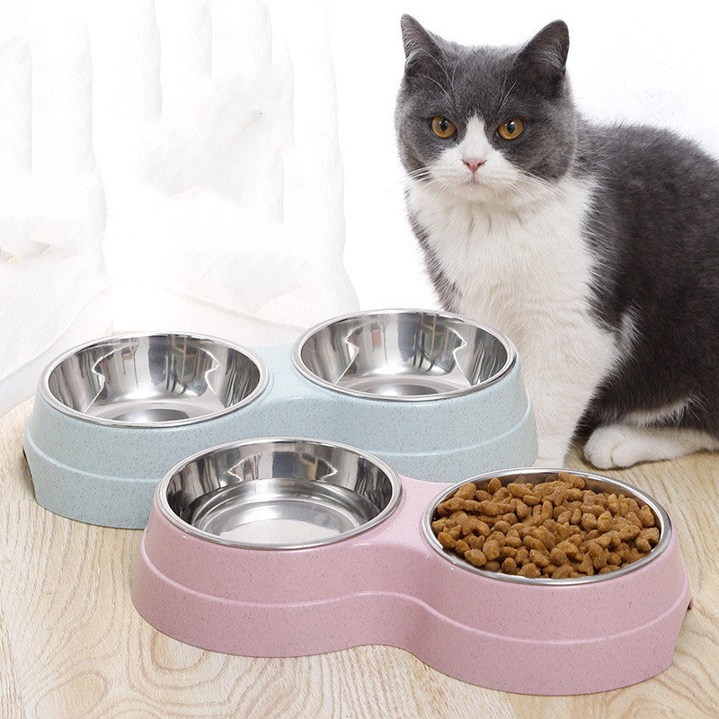 JMT-541514 Dual-Purpose Dog Bowl for Water and Food, Straw Material, Available in Blue, Green, and Pink, 24.5*13.5*4.6 cm