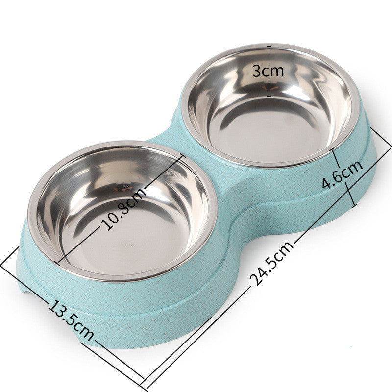 JMT-541514 Dual-Purpose Dog Bowl for Water and Food, Straw Material, Available in Blue, Green, and Pink, 24.5*13.5*4.6 cm