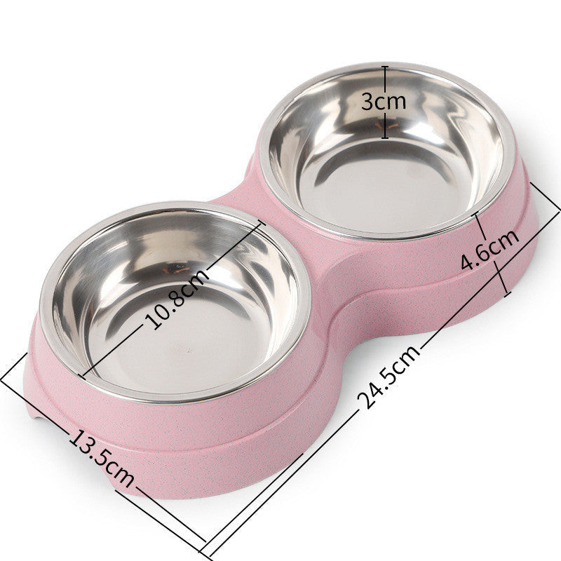 JMT-541514 Dual-Purpose Dog Bowl for Water and Food, Straw Material, Available in Blue, Green, and Pink, 24.5*13.5*4.6 cm