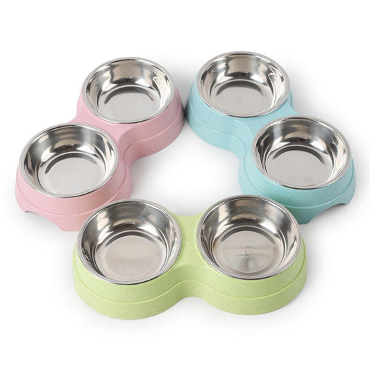 JMT-541514 Dual-Purpose Dog Bowl for Water and Food, Straw Material, Available in Blue, Green, and Pink, 24.5*13.5*4.6 cm