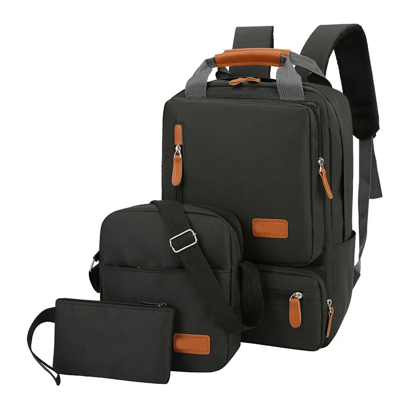 JMT-541514 Men’s Three-Piece Casual Backpack for Outdoor Travel and School, Large Capacity with Zipper Closure and Durable Polyester