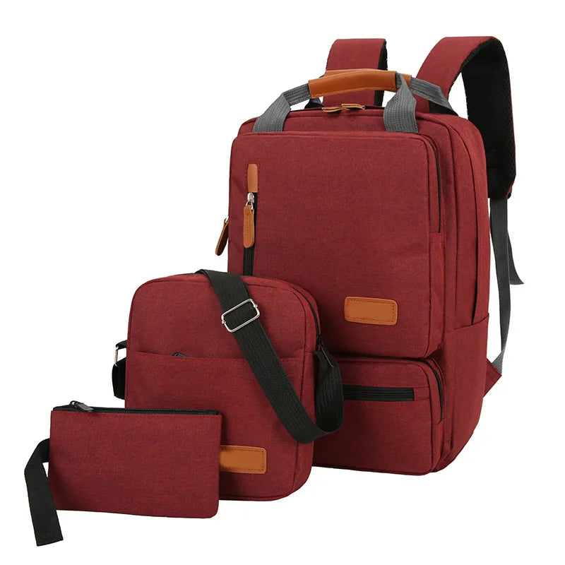 JMT-541514 Men’s Three-Piece Casual Backpack for Outdoor Travel and School, Large Capacity with Zipper Closure and Durable Polyester