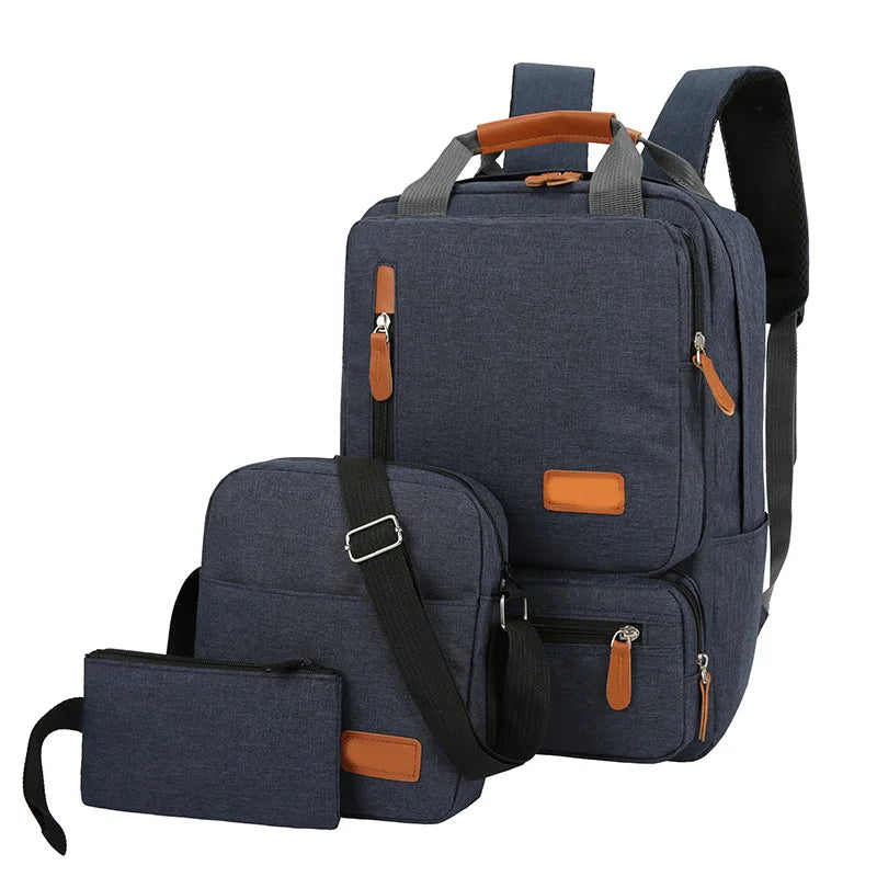 JMT-541514 Men’s Three-Piece Casual Backpack for Outdoor Travel and School, Large Capacity with Zipper Closure and Durable Polyester