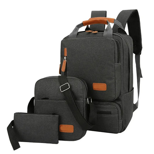 JMT-541514 Men’s Three-Piece Casual Backpack for Outdoor Travel and School, Large Capacity with Zipper Closure and Durable Polyester
