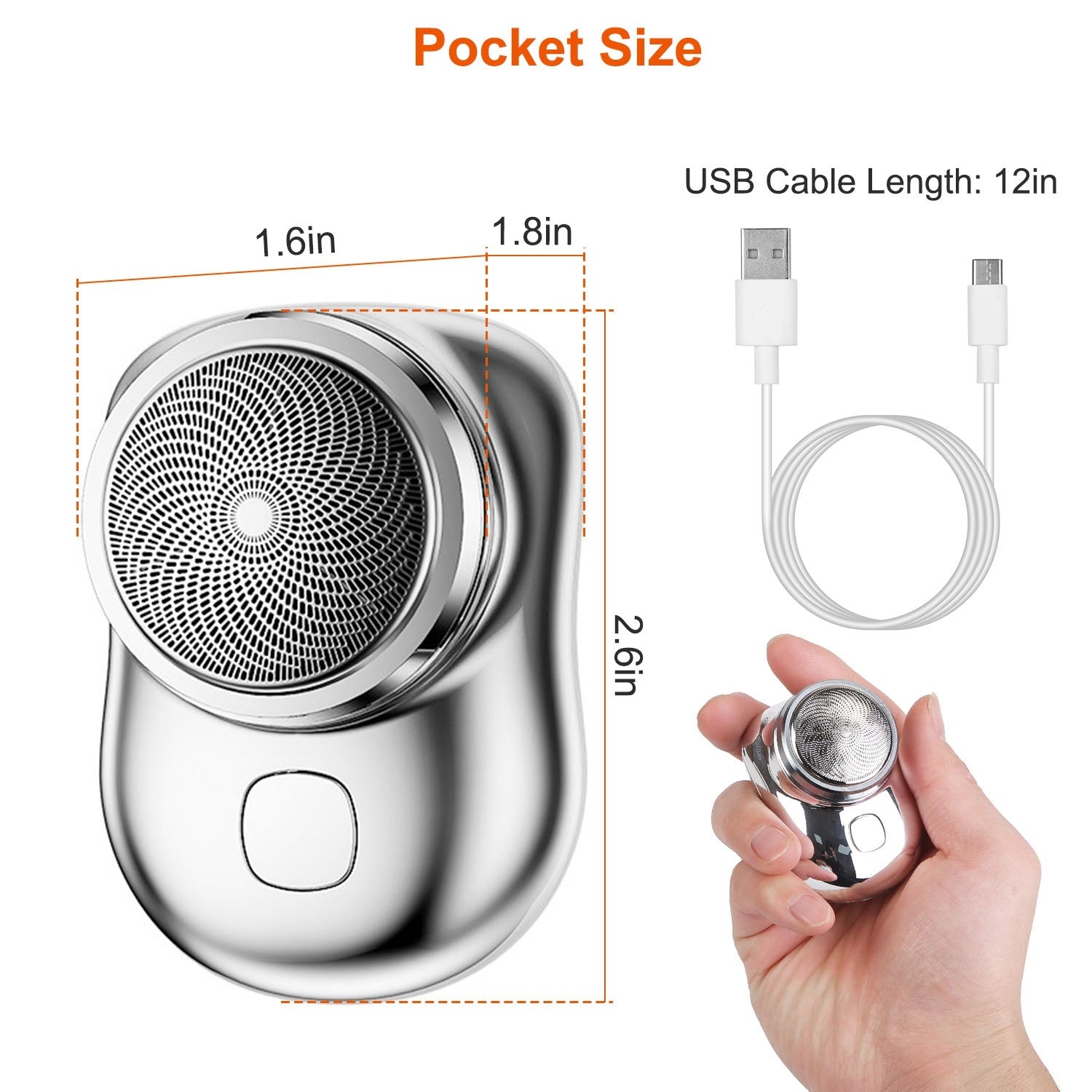 JMT-541578 Portable Electric Razor for Men - Mini USB Rechargeable Shaver for Dry Use, Ideal for Travel and Home