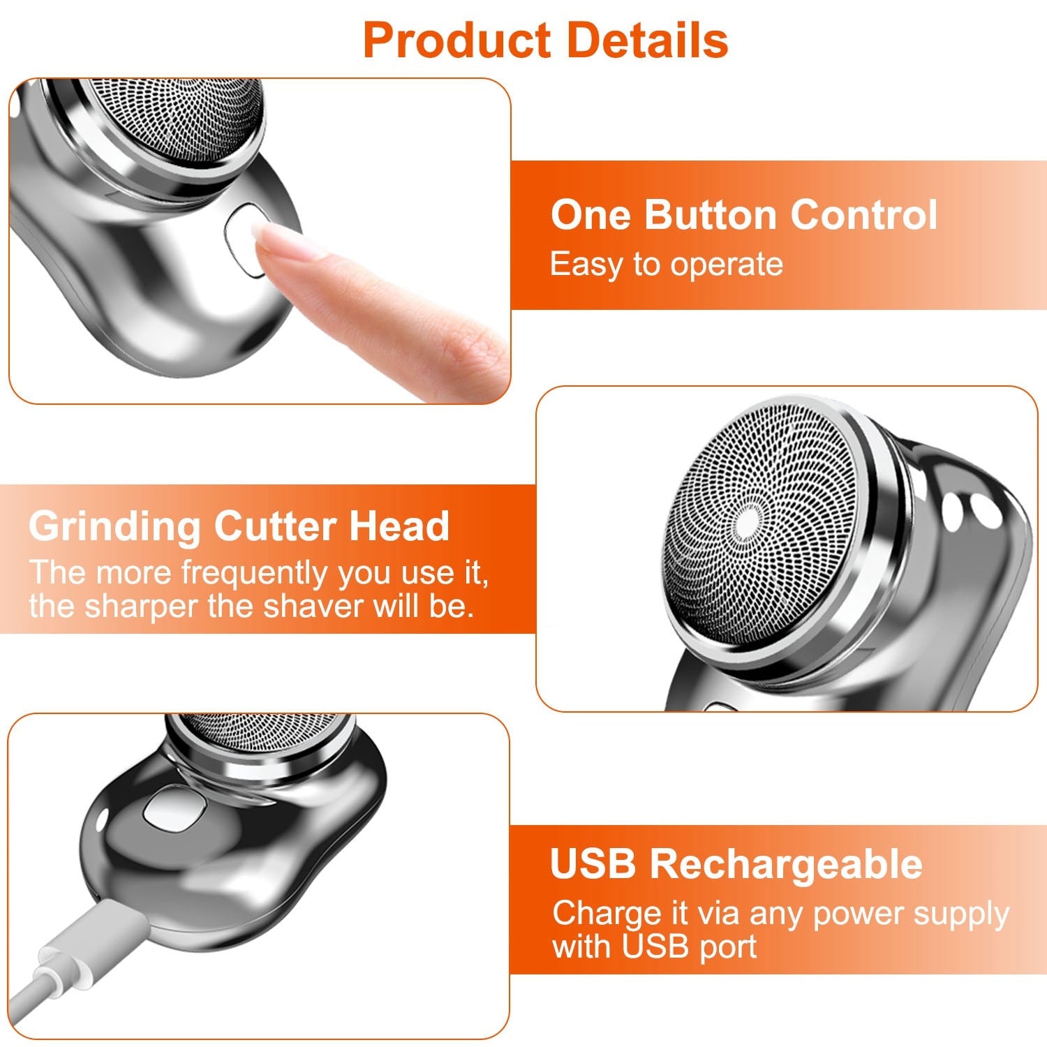 JMT-541578 Portable Electric Razor for Men - Mini USB Rechargeable Shaver for Dry Use, Ideal for Travel and Home