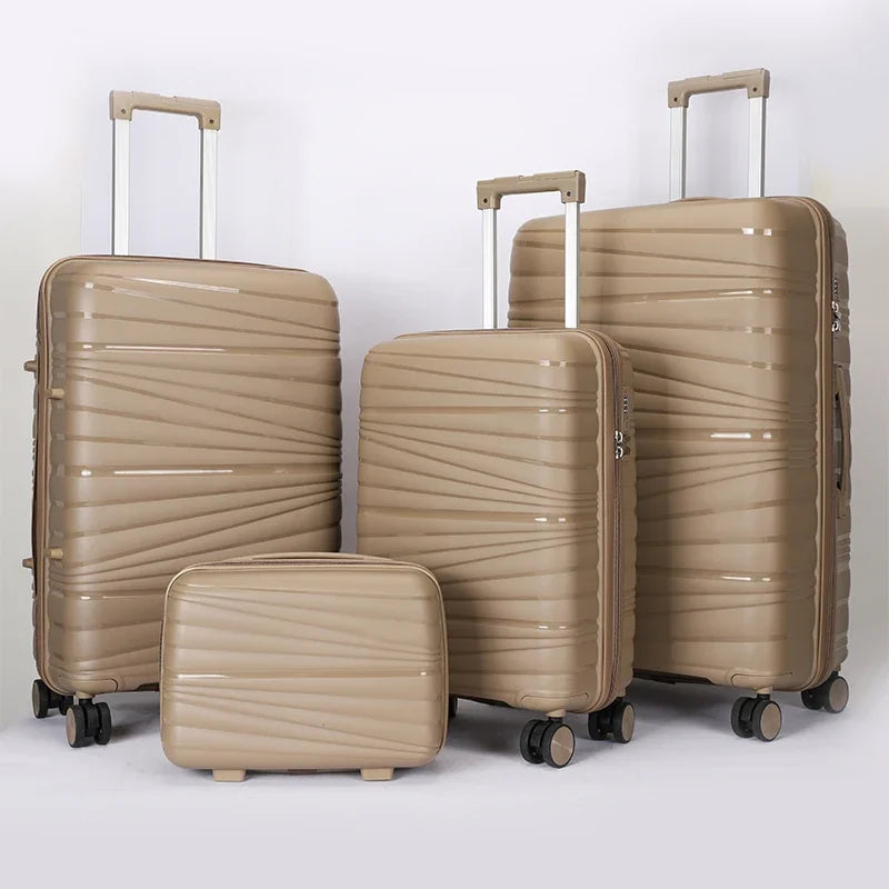 JMT-542218 4-Piece Luggage Set with Spinner Wheels, Durable PP Storage Trolley Cases in 14, 20, 24, and 28 Inch Sizes