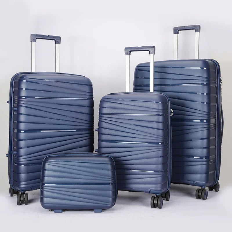 JMT-542218 4-Piece Luggage Set with Spinner Wheels, Durable PP Storage Trolley Cases in 14, 20, 24, and 28 Inch Sizes