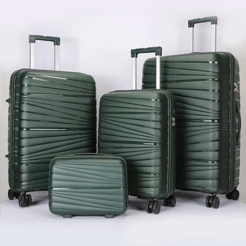 JMT-542218 4-Piece Luggage Set with Spinner Wheels, Durable PP Storage Trolley Cases in 14, 20, 24, and 28 Inch Sizes