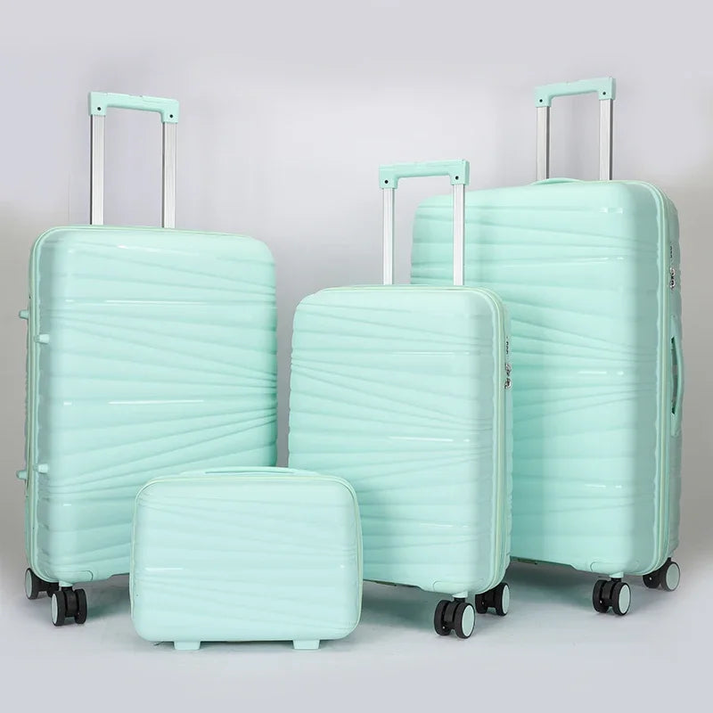 JMT-542218 4-Piece Luggage Set with Spinner Wheels, Durable PP Storage Trolley Cases in 14, 20, 24, and 28 Inch Sizes