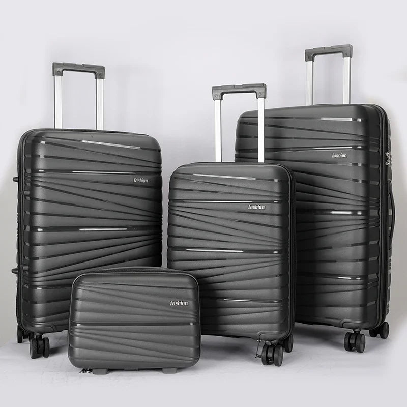 JMT-542218 4-Piece Luggage Set with Spinner Wheels, Durable PP Storage Trolley Cases in 14, 20, 24, and 28 Inch Sizes
