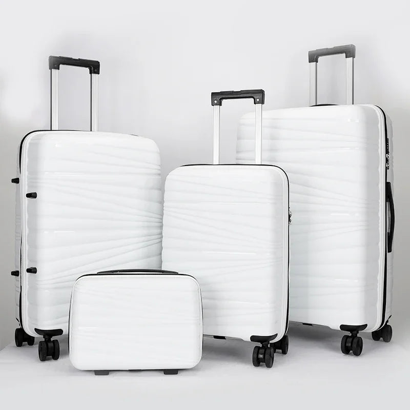 JMT-542218 4-Piece Luggage Set with Spinner Wheels, Durable PP Storage Trolley Cases in 14, 20, 24, and 28 Inch Sizes