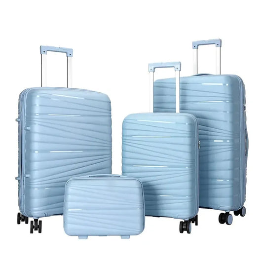 JMT-542218 4-Piece Luggage Set with Spinner Wheels, Durable PP Storage Trolley Cases in 14, 20, 24, and 28 Inch Sizes