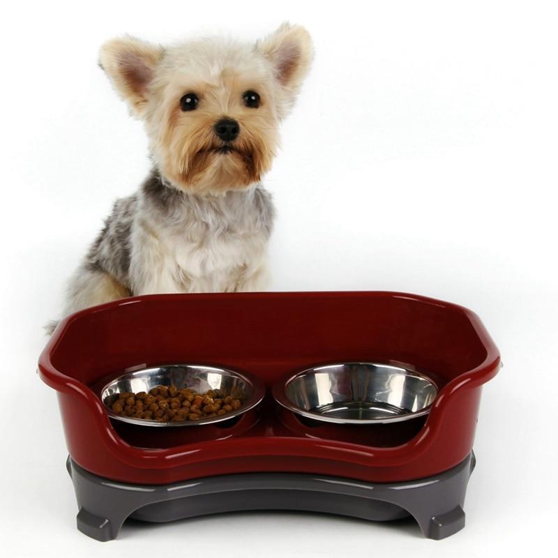 JMT-542666 Double Basin Splash-Proof Stainless Steel Dog and Cat Bowl Set for Pets