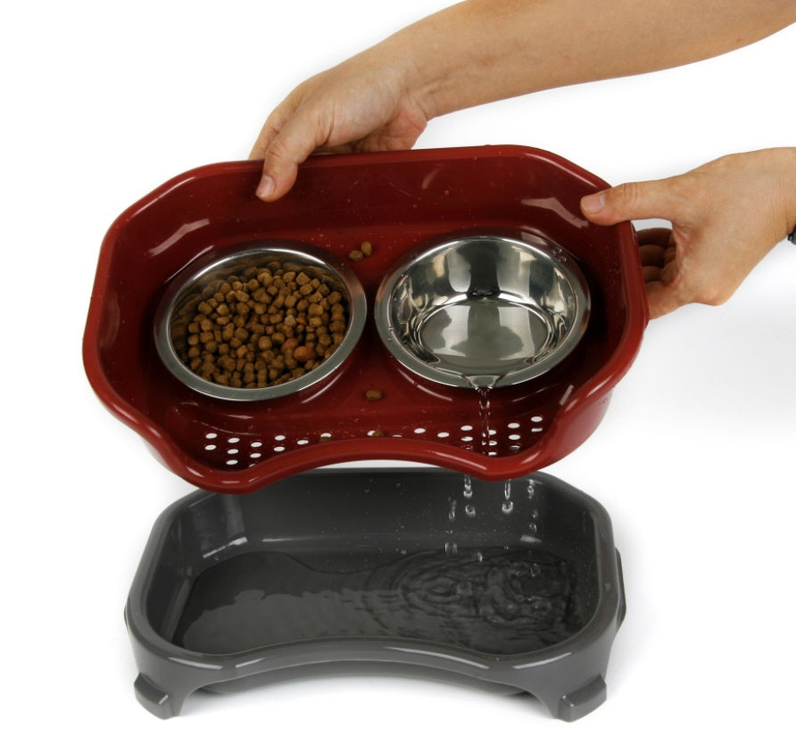 JMT-542666 Double Basin Splash-Proof Stainless Steel Dog and Cat Bowl Set for Pets