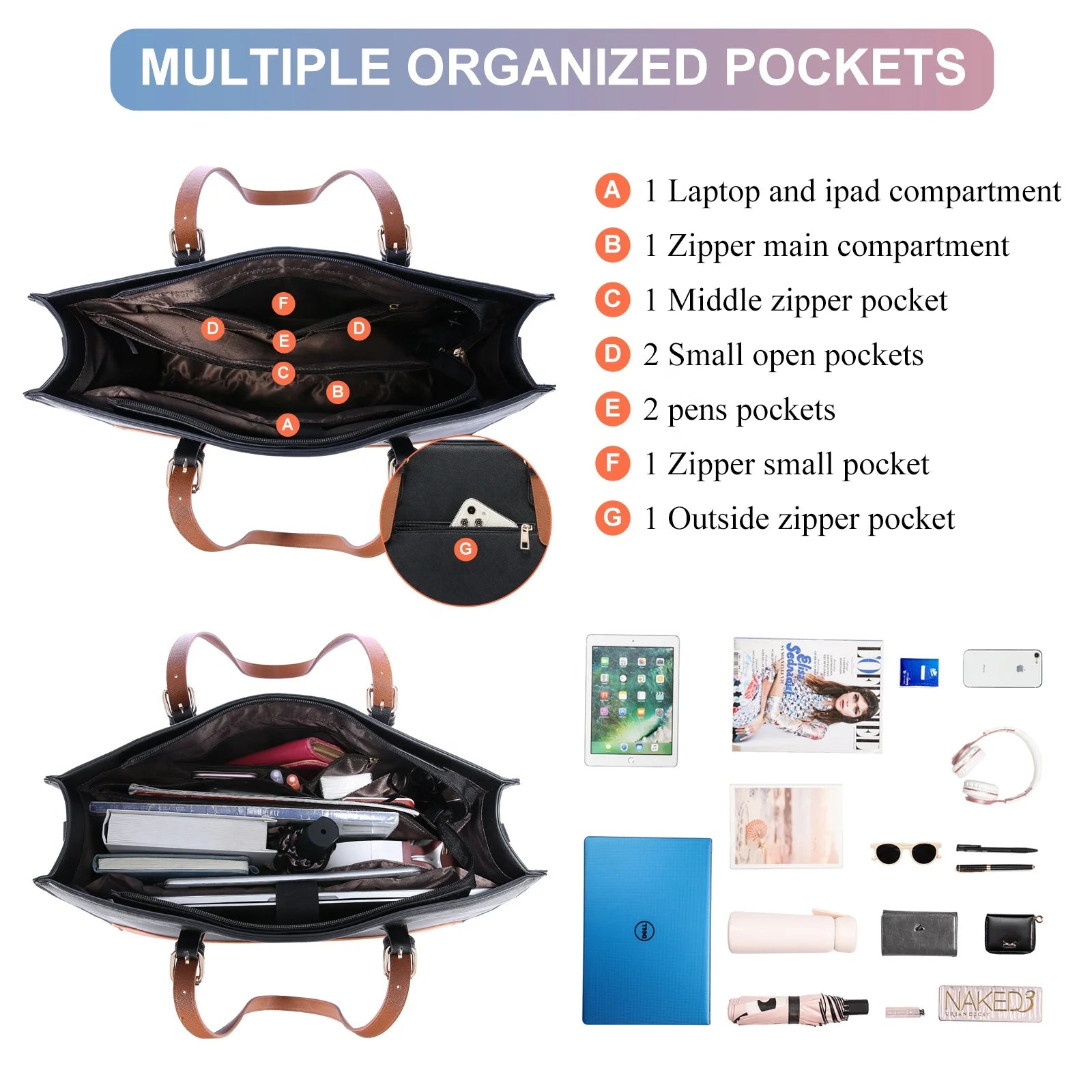 JMT-543306 Stylish 15.6 Inch Waterproof PU Leather Laptop Tote Bag for Women - Ideal for Business and Office Use