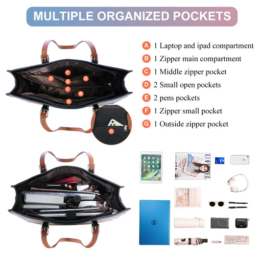 JMT-543306 Stylish 15.6 Inch Waterproof PU Leather Laptop Tote Bag for Women - Ideal for Business and Office Use