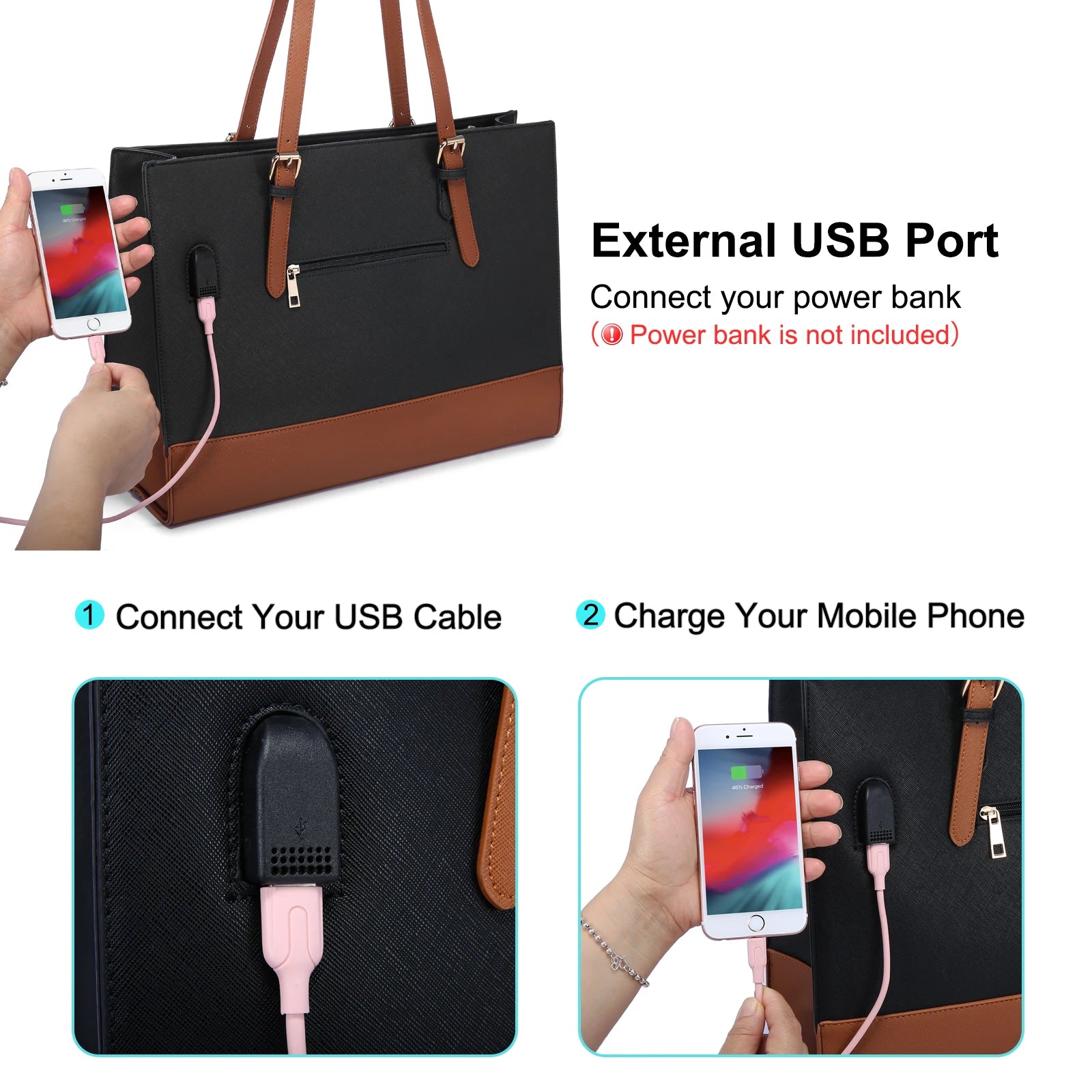 JMT-543306 Stylish 15.6 Inch Waterproof PU Leather Laptop Tote Bag for Women - Ideal for Business and Office Use