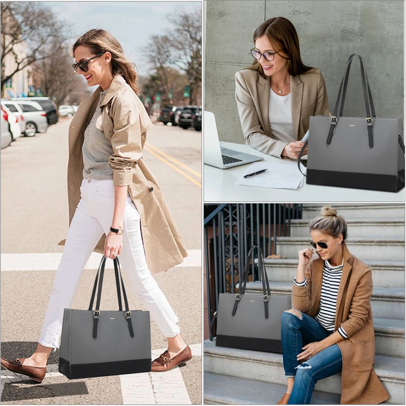 JMT-543306 Stylish 15.6 Inch Waterproof PU Leather Laptop Tote Bag for Women - Ideal for Business and Office Use