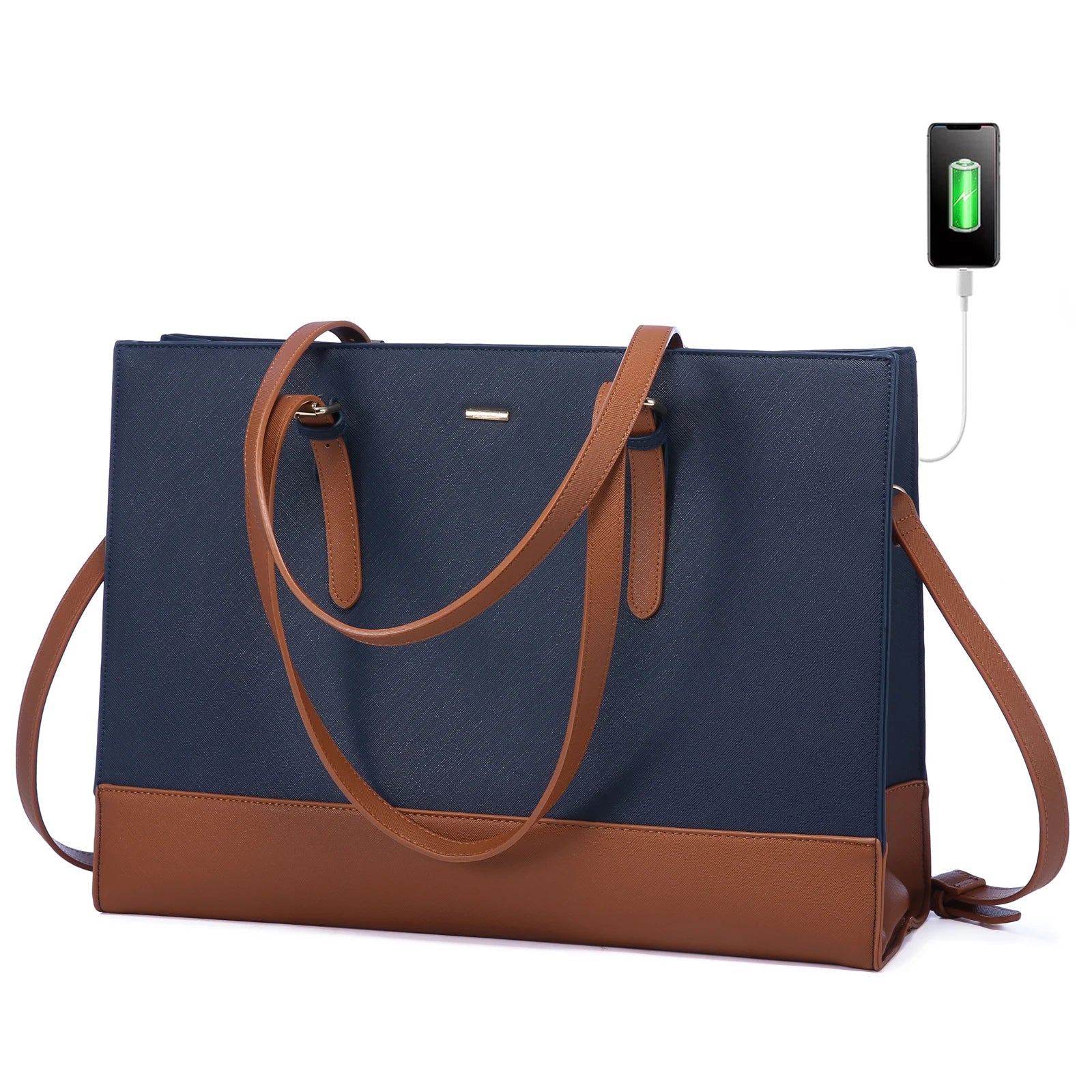 JMT-543306 Stylish 15.6 Inch Waterproof PU Leather Laptop Tote Bag for Women - Ideal for Business and Office Use