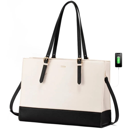 JMT-543306 Stylish 15.6 Inch Waterproof PU Leather Laptop Tote Bag for Women - Ideal for Business and Office Use
