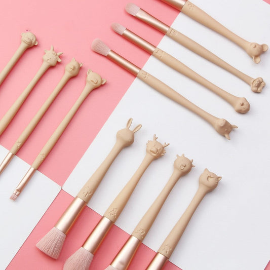 JMT-543626 12-Piece Makeup Brush Set with Pink Storage Bag - Soft Microcrystalline Silk Bristles for Flawless Application