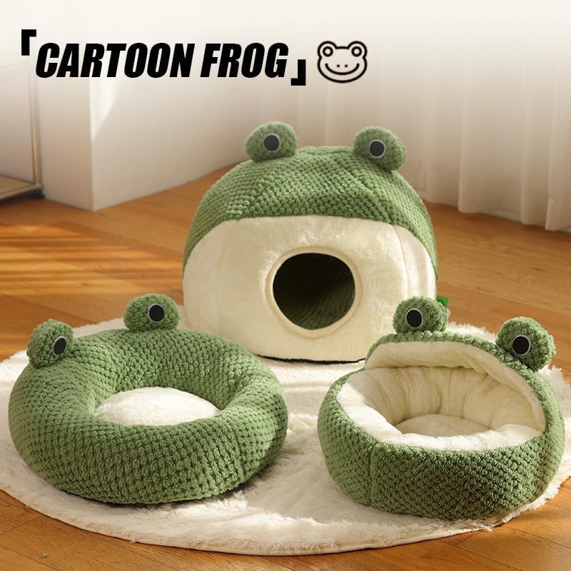 JMT-543946 Cartoon Frog Shape Cat and Small Dog Bed - Cozy Plush Pet Nest for Indoor Comfort