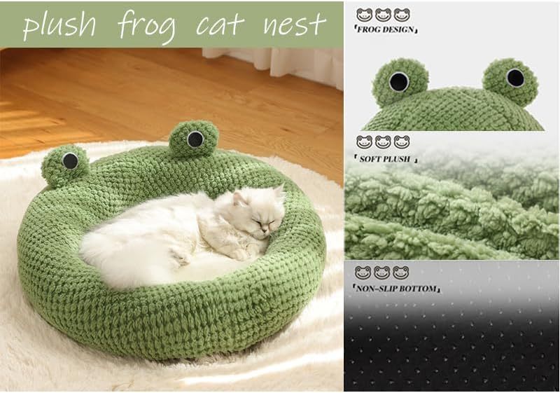 JMT-543946 Cartoon Frog Shape Cat and Small Dog Bed - Cozy Plush Pet Nest for Indoor Comfort