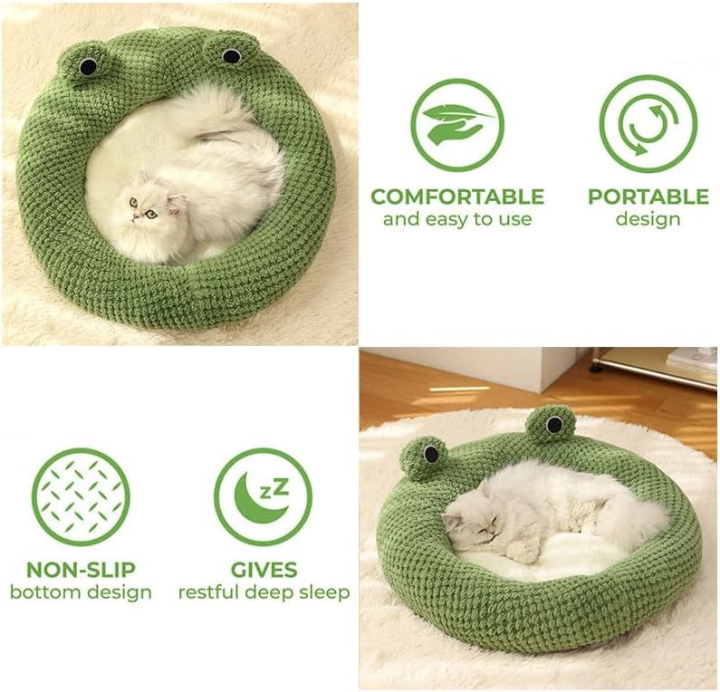 JMT-543946 Cartoon Frog Shape Cat and Small Dog Bed - Cozy Plush Pet Nest for Indoor Comfort